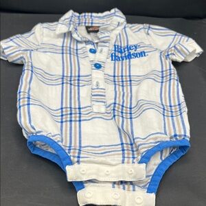 Harley-Davidson White Plaid One-Piece Bodysuit with Blue Trim